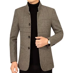 New Winter Men Fleece Woollen Blazers Jackets Cashmere Suits Coats Stand-up Collar Business Casual Trench Coats Jackets Size 4XL