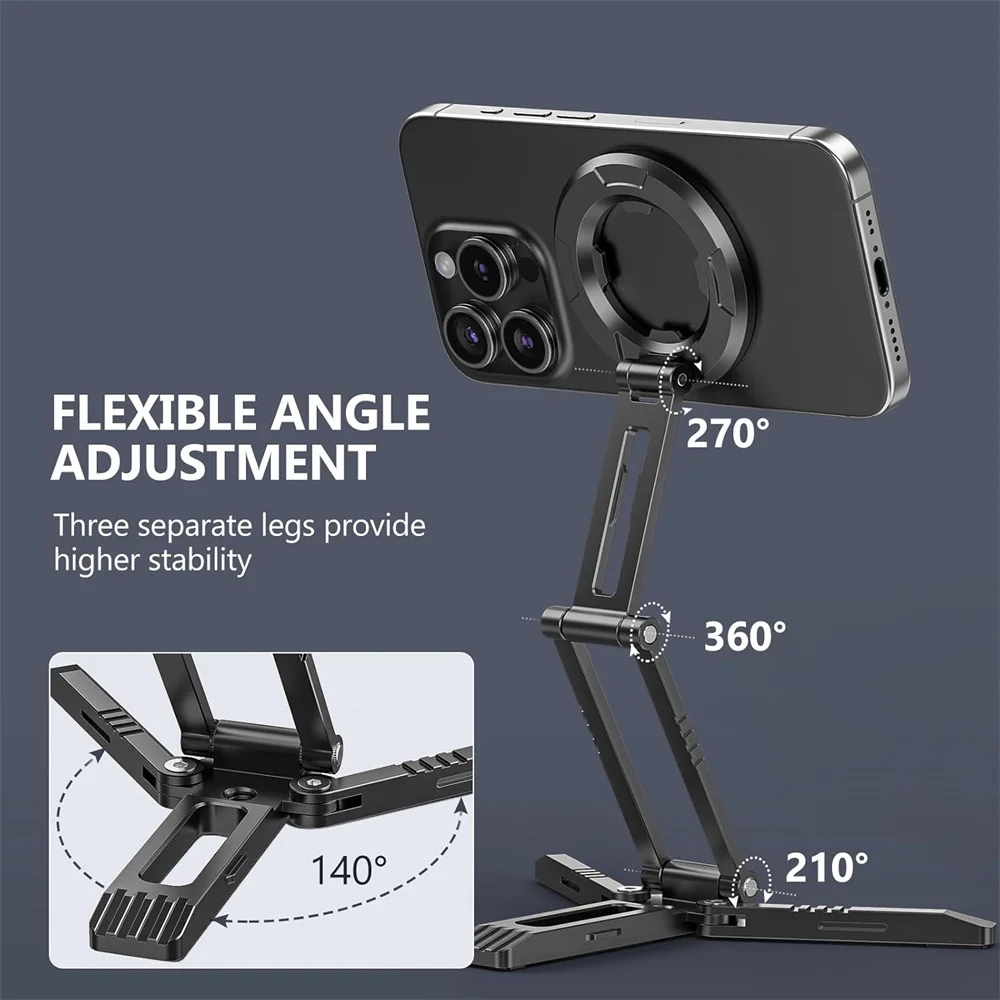 2025 Upgraded Magnetic Phone Tripod with 1/4” Acra swiss Desktop Magsafe Tripod Mount for iPhone 16 15 14 13 12 Pro Phone Stand