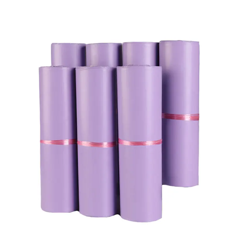 Bolsas de mensajería de plástico para ropa, embalaje autoadhesivo, color púrpura claro, impermeable, 4 tamaños, 50 piezas