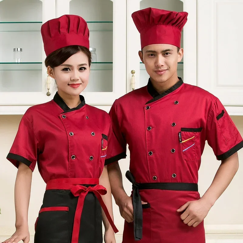 High Quality Men Summer Short-Sleeved Chef Service Jackte Hotel Working Wear Restaurant Work Clothes Tooling Uniform Cook To MN9