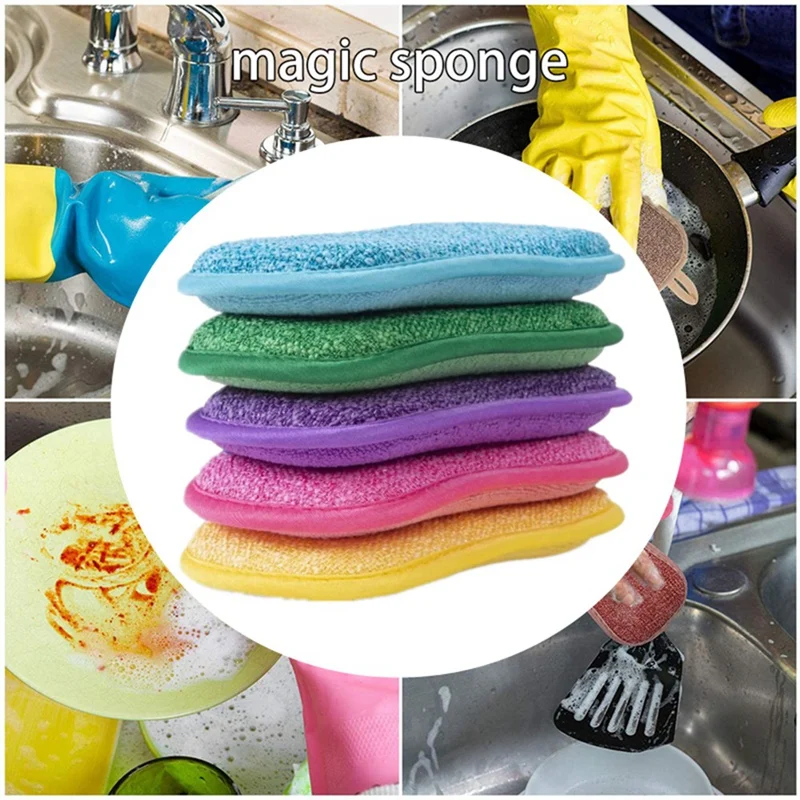 10PCS Scrub Sponges For Dishes Non-Scratch Microfiber Sponge Non Stick Pot Cleaning Sponge Brush Kitchen Housework Tools