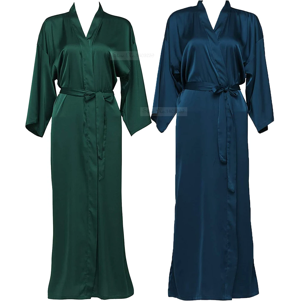 

Sexy Long Kimono Bathrobe Gown New Female Wedding Robe Spring Summer Sleepwear Nightgown Loose Silk Satin Home Dress Lounge Wear