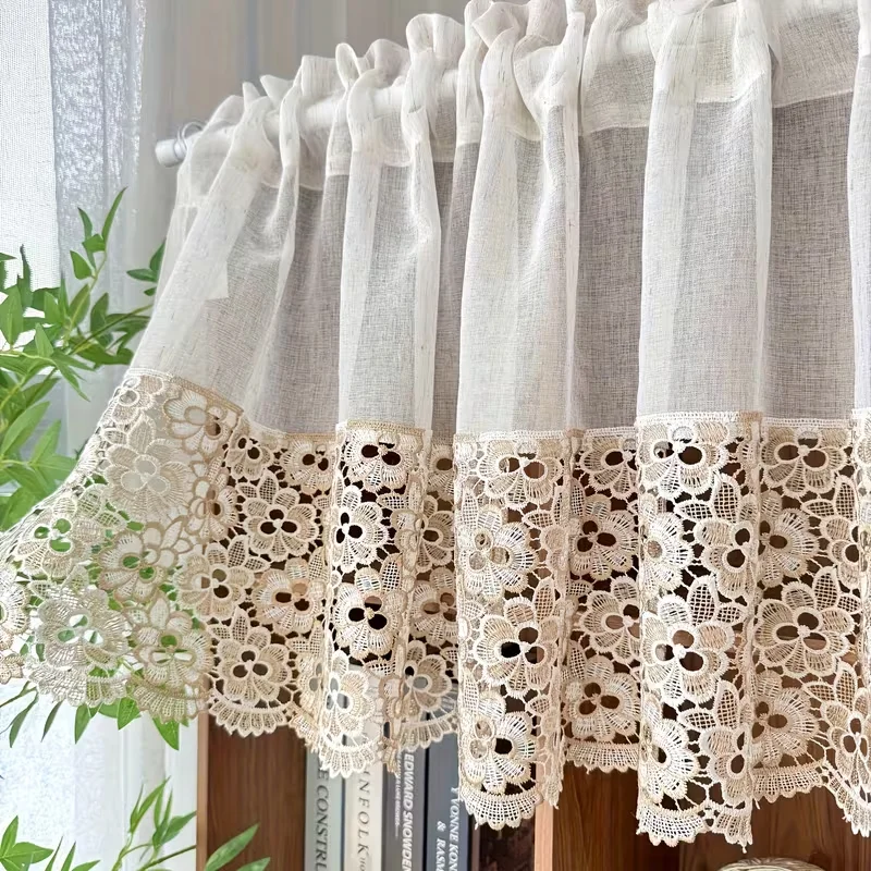 1pc European Lace Curtain, Floral Ruffle Short Valance, No Drill Window Door Curtain for Bedroom Cabinet Christmas Party Decor