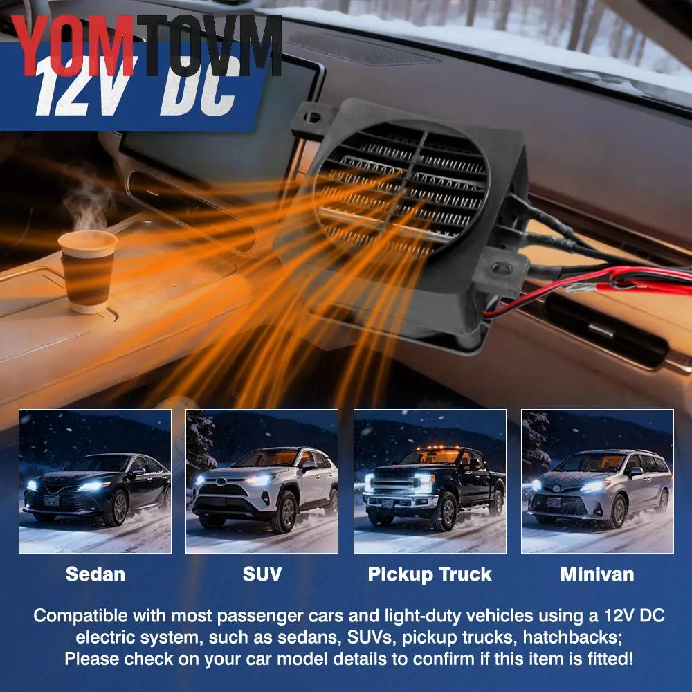 1Pc Black PTC Electric Heater 12V 100W Car Accessories Exterior Constant Temperature Fit For Sedan SUV Truck Heating