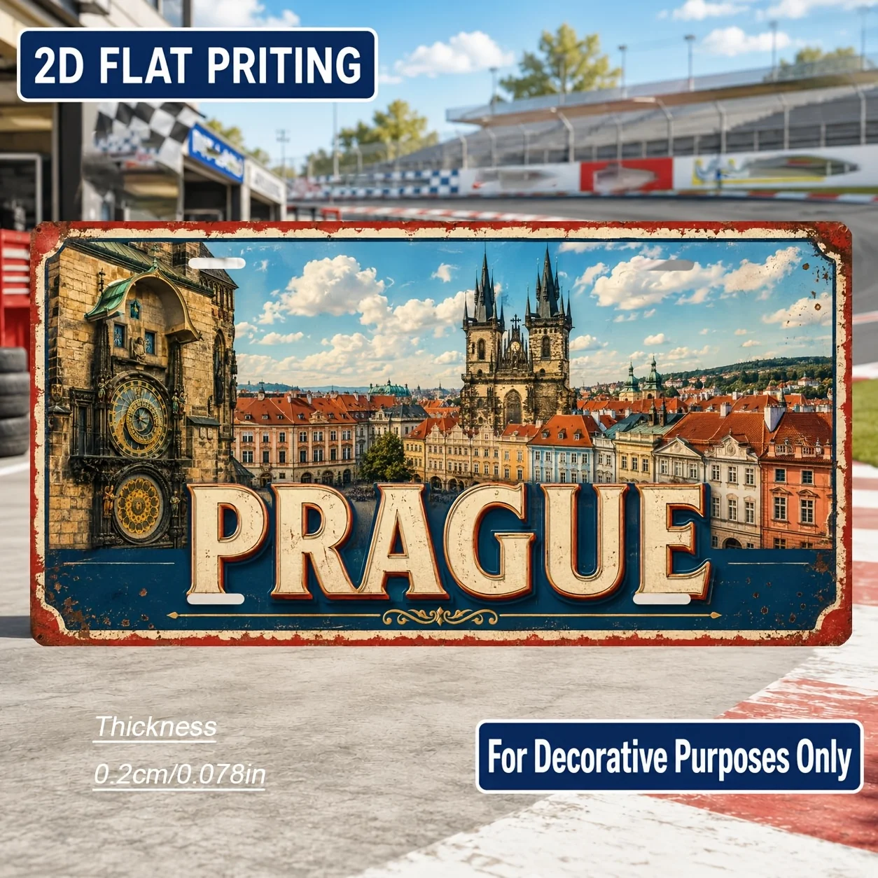 2D Flat - 【2D Flat】 2D Flat - [2D Flat] 2D Flat, 1pc, Prague-Themed Retro Sign, for Decoration Solely, Home Decor, Birthday G
