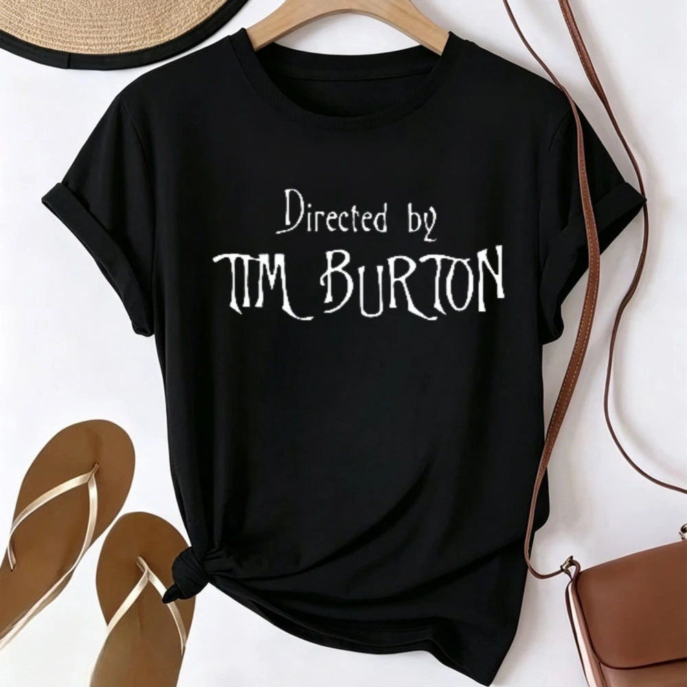 Directed By Tim Burton Gothic Font Graphic T-shirt Men Women Horror Movie Fan Quote Print Tee Dark Fantasy Film Lover Casual Top