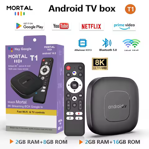 Factory Price Mortal T1 TV Box Allwinner H313 Android14 2.4G&amp;5G Wifi 6 4K BT5.0 Voice Assistant Smart Streaming Media Player