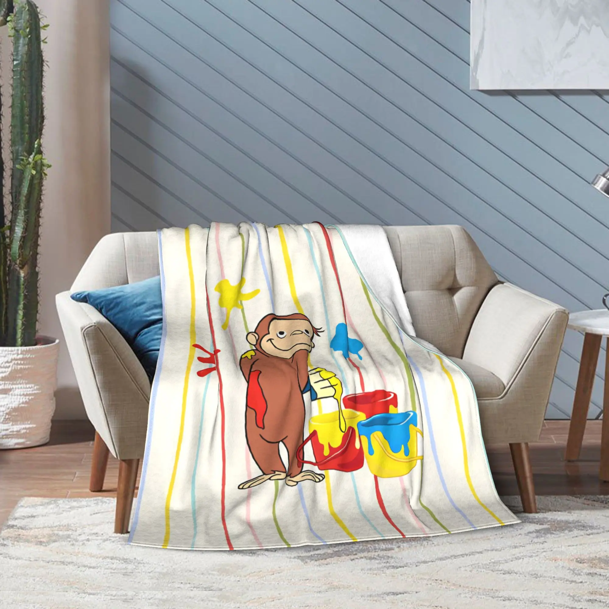 Curious George Monkey Flannel Blanket Kids Adults  Soft Throw Blanket Spring Bedroom Bedspread Sofa Bed Cover