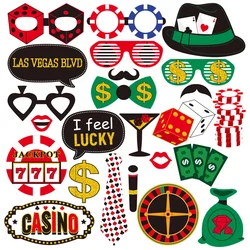 24Pcs/set Las Vegas Poker Theme Photo Booth Props Casino Game Night Costume Mask for Boy Birthday Bachelorette Party Decoration