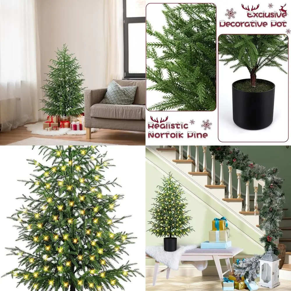 

Artificial Norfolk Pine Christmas Tree with 100 LED Lights and 8-Function Battery Box for Indoor Holiday Decor