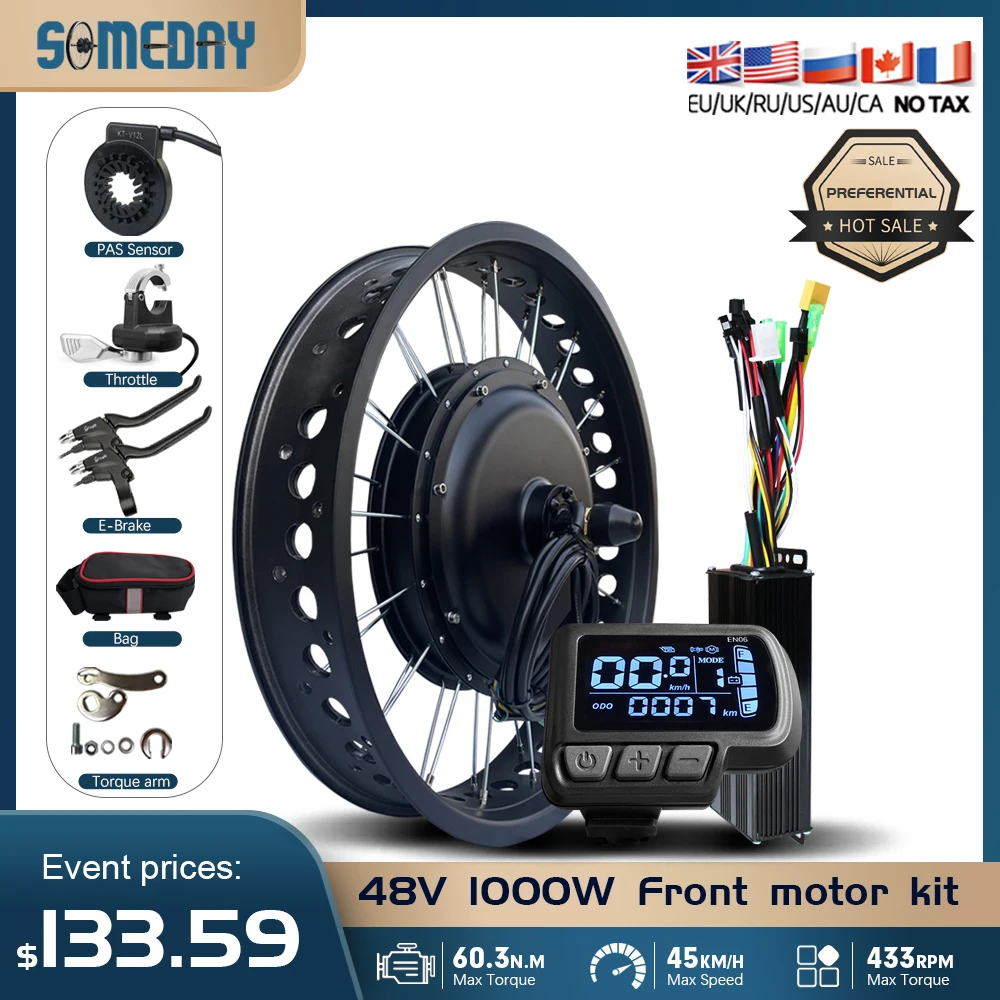 Electric Fat Bike Kit Snow 48V 1000W Front Bicycle Hub Motor Wheel For Snow eBIKE Conversion Kit Wheel 20/24/26 inch 4.0 Tyre ﻿