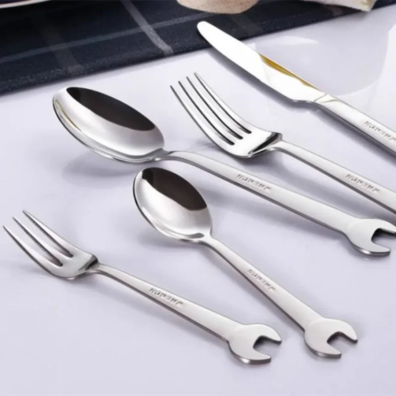 Shovel Wrench Shape Dessert Fork Dinner Set Stainless Steel Cutlery Tableware Kid Gift Kitchen Dinnerware