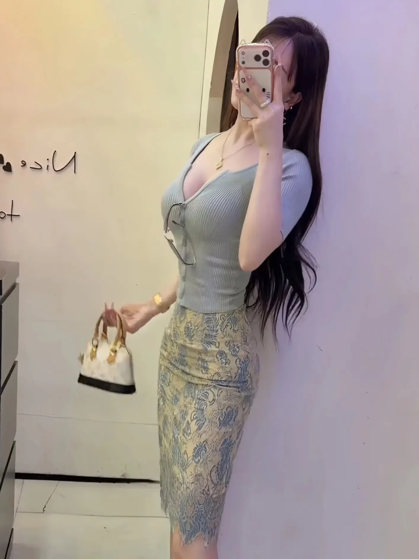 Elegant Sexy V-Neck Knitted Open Cardigan Slim Fit Lace Wrap around  Skirt Gentle Two-Piece Set High Waist Bodycon Skirt