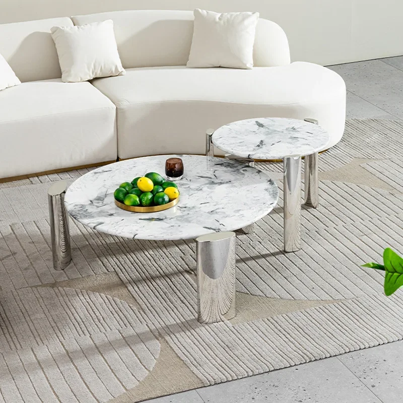 Light luxury ins marble coffee table combination round home living room small apartment modern designer stainless steel edge