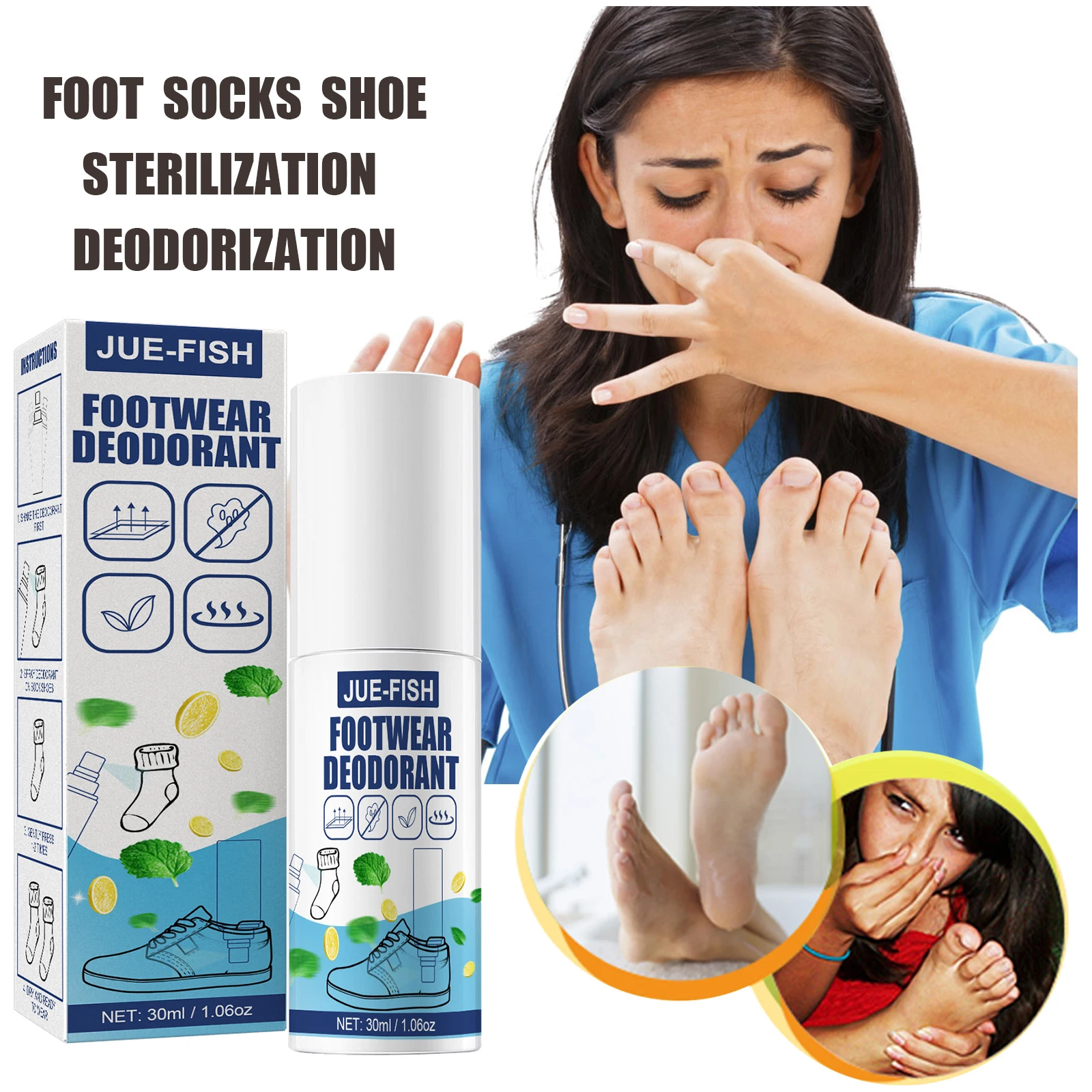 30ml Shoe Shock Antibacterial Spray Foot Odor Shoes Stink Freshener Socks Odor Remover Spray Refresh Antiperspirant