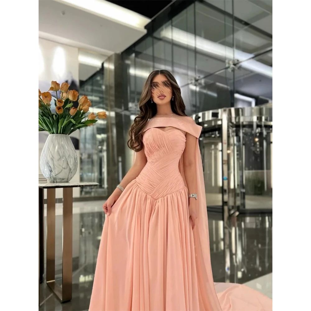 Elegant Evening Dress Customized Chiffon Pleat Draped A-line Long Dresses Dubai Formal Party Gowns Matching Sizes Available