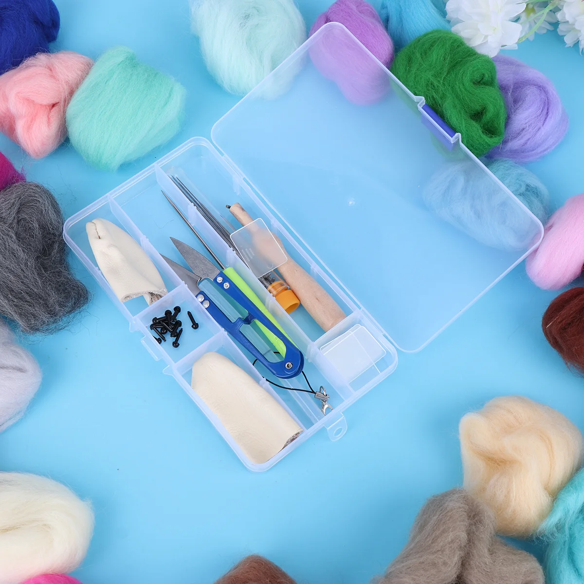 

1 set 50 Colors Diy Wool Roving For Felting Kit Handmade Felt Crafting Tools Set Felting Wool Colorful Felt Making Supplies