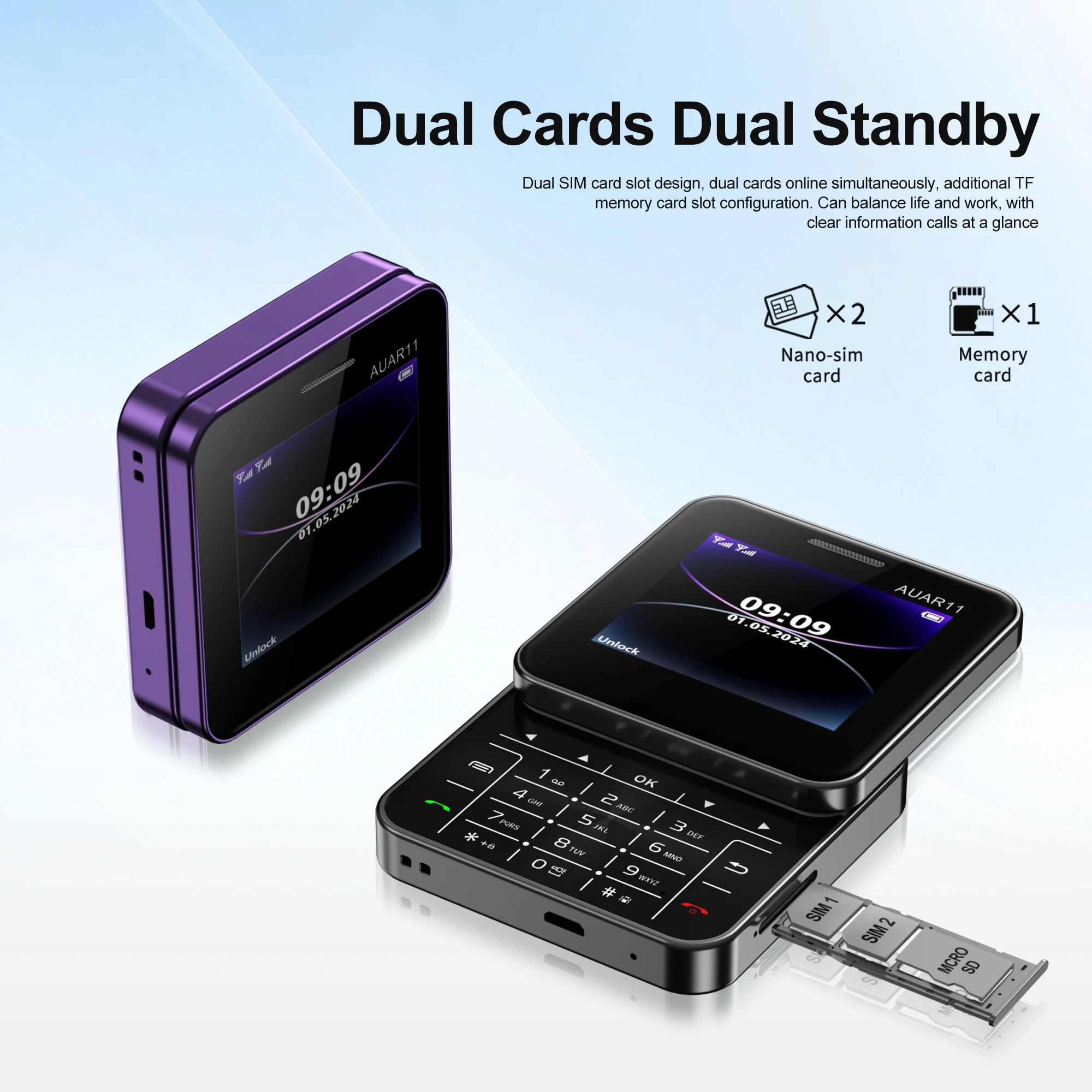 سيرفو AUAR11 2G GSM تدوير الشاشة هاتف محمول صغير ثنائي بطاقة SIM القائمة السوداء صوت سحري 2.4 بوصة الجانب المنزلق الهاتف المحمول راديو FM