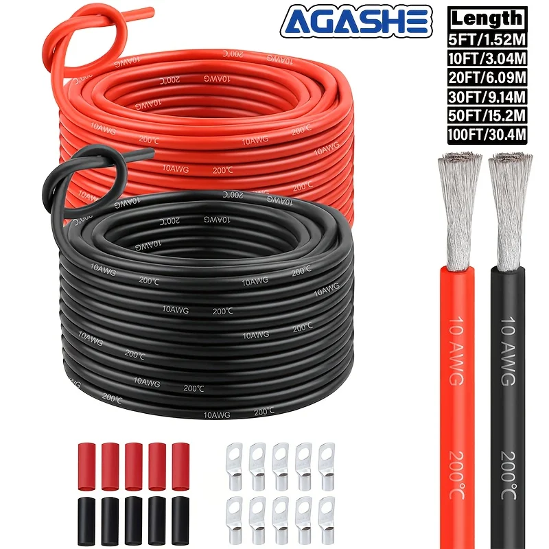 10 AWG Tinned Copper Wire, Automotive Battery Connection Cable, Suitable for Car Audio and Marine Wiring Harness