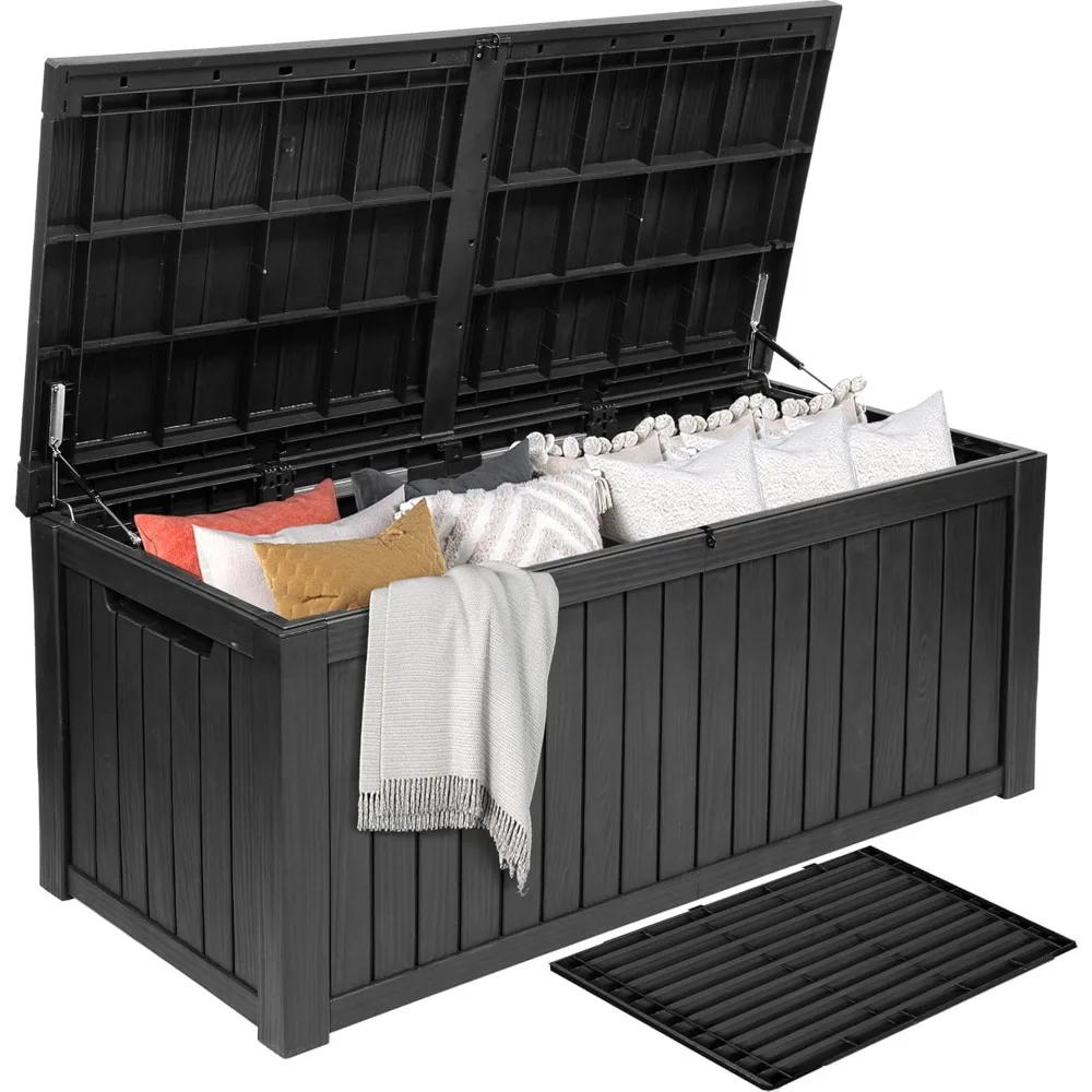 

150 Gallon XL Deck Box with Divider & Lockable Lid, Waterproof Resin Outdoor Storage for Patio, Garden, Poolside, Cushions,