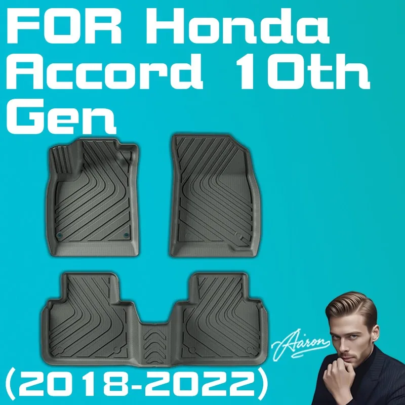 [LHD] Для Honda Accord 10-го поколения 2018-2022 TPE 3D напольные коврики полный комплект всепогодных водонепроницаемых напольных вкладышей по индивидуальному заказу (черный)