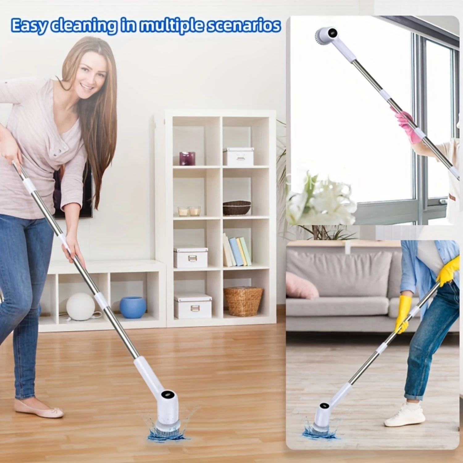 

Electric Rotating Brush, 7 Replacement Heads, Adjustable Handle, Large Torque, 2 Speeds - Bathroom, Toilet, Bathtub, Kitchen, Wa