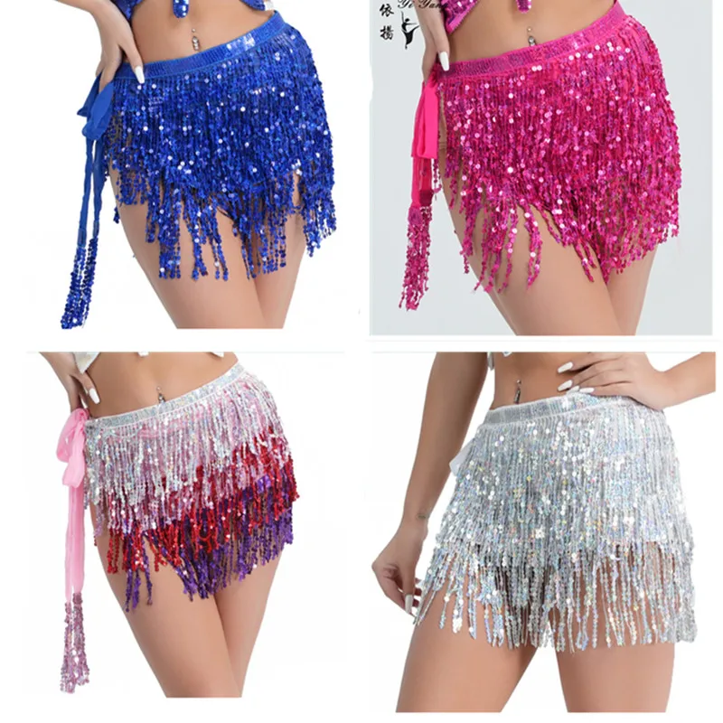 Halloween  Belly Dance Hip Scarf Belt Triangle Skirt  Sexy Sequins  Bead Waist Chain Indian Dance Performance Waist Scarf