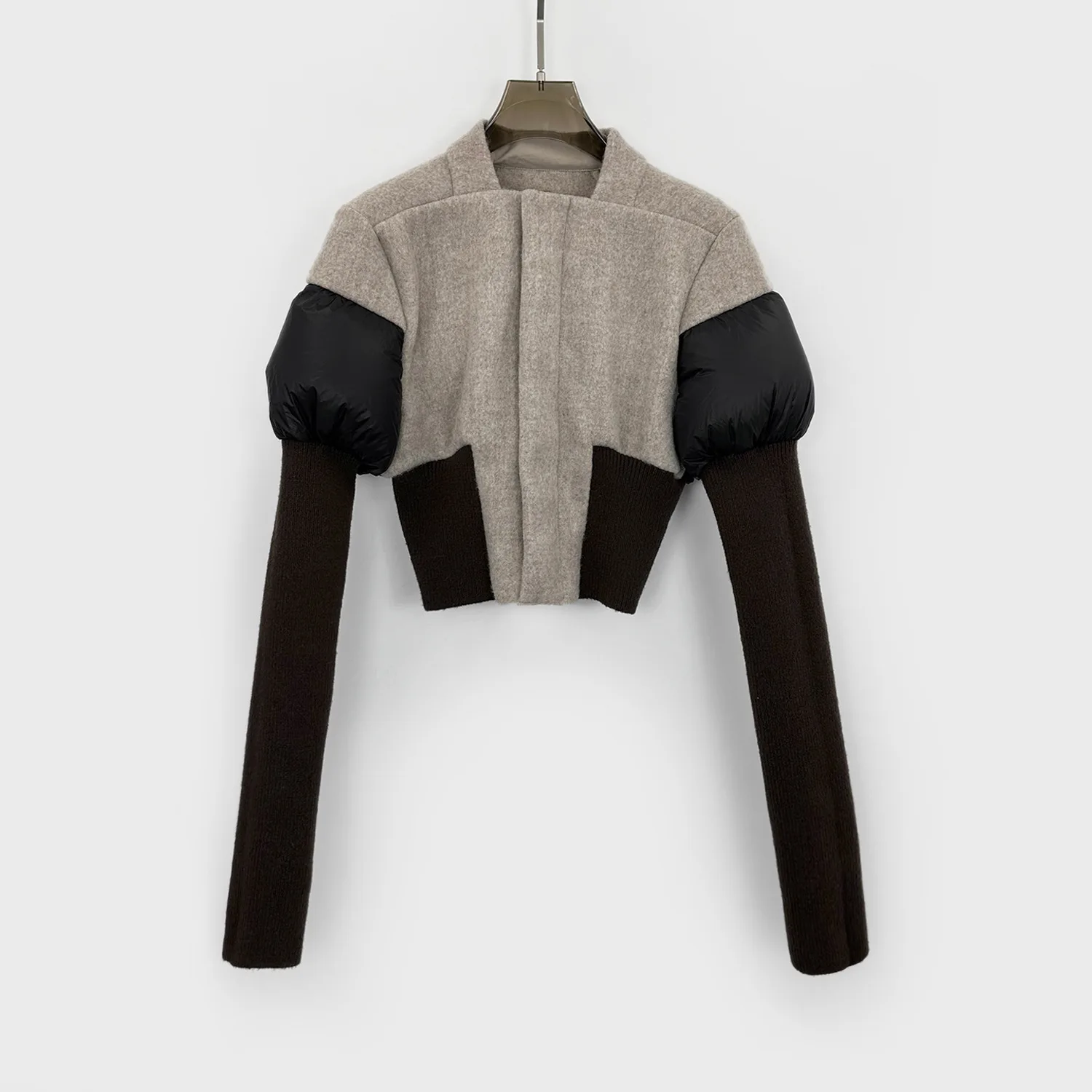 Jaqueta curta de malha de lã mistura elegante e lisonjeiro ajuste inverno calor pato para baixo enchimento jaqueta feminina 2025 outono novo