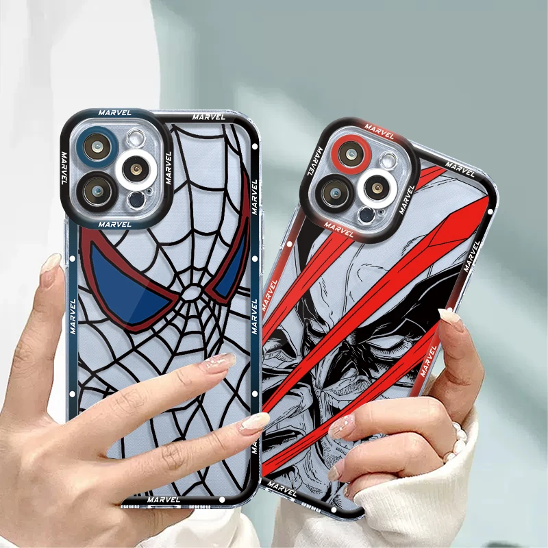 Clear Case for Moto G73 G72 G71 G52 G22 for Honor X8 X9a 90 Lite Cover for Poco X3 NFC Mi 11T Marvel Wolverine Hulk Spiderman