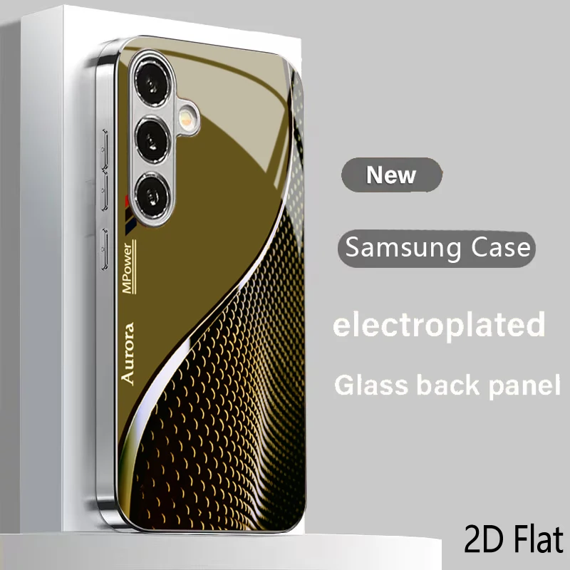 Multi-Color Metal Arc Grain Ornament Pattern Electroplated Glass Phone Case for Samsung Galaxy S26 S25 S24 S23 S22 S21 FE/Plus/U