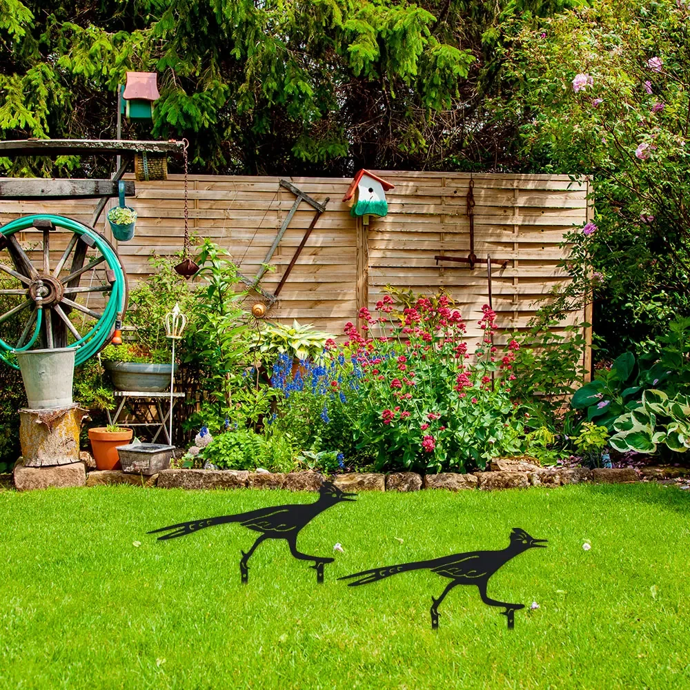 1pc Decorative Outdoor Ground Plug for Farm, Freestanding Artistic Decoration 1pc Metal Roadrunner Silhouette Garden Stake