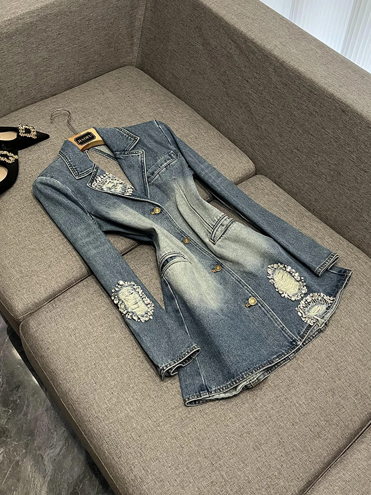 

Высококачественный джинсовый костюм с талией, пальто Dr Commute Sle Long Sve, женская модная осенне-зимняя верхняя одежда