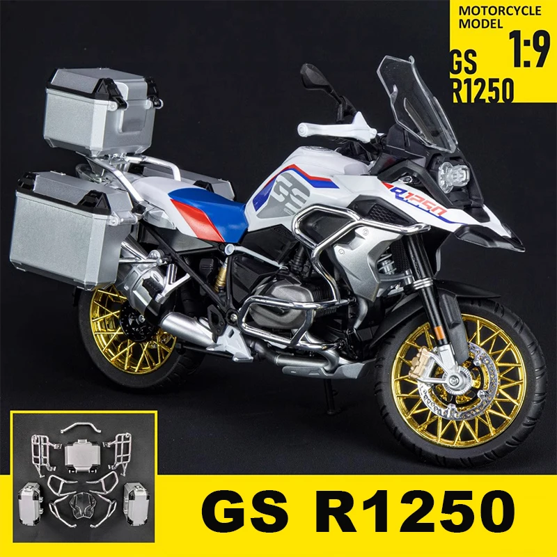 1:9 GS R1250 Large motorbike Adventure Estate car Acousto-optic simulation collection display Kid gift toy Ornament Decoration