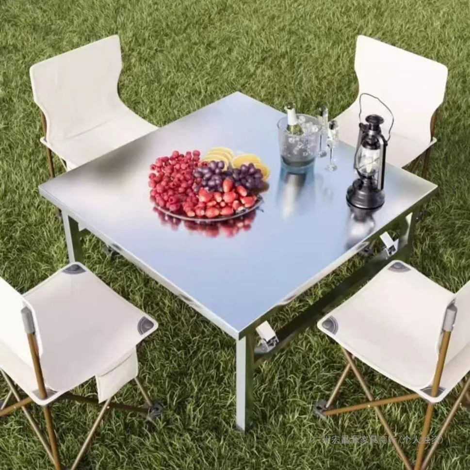 Extra thick stainless steel square table folding table strong and durable, playing cards, eating, barbecue, stall, camping