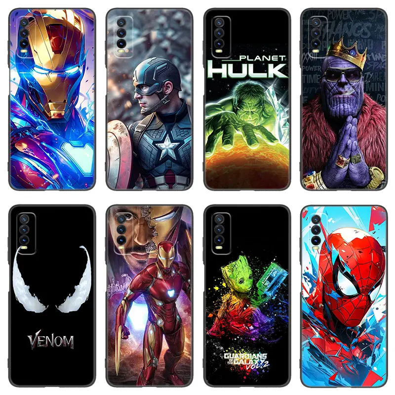 Avengers Marvel Spiderman Ironman Black Phone Case For Vivo V27 V29 e V30 X80 X90 Pro Y17 Y21 Y22 Y33 S Y16 Y20 Y27 Y35 Y36 Y55