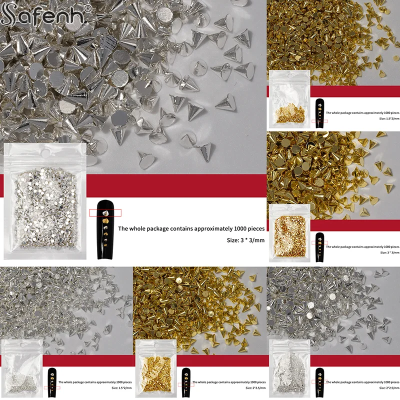 

1000Pc/pack Retro Manicure Charms Punk Metal Rivet Nail Charms 3D Cone Nail Art Studs Stylish Alloy Nails Decoration Accessories