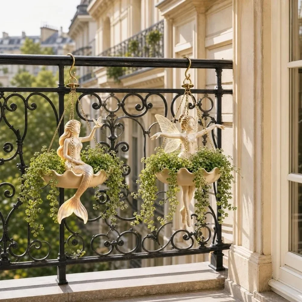 Resin Ballet Dancer Hanging Planter Vintage UV Resistant Mermaid Plant Holder Elegant Save Space Girl Hanging Plant Basket