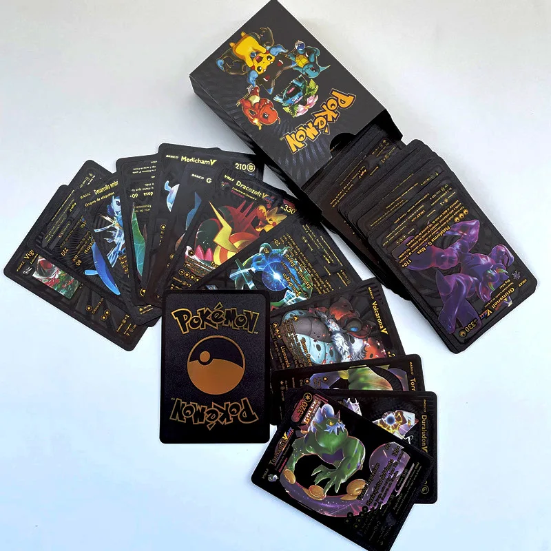 Pokemon Gold Pikachu Cards Box Golden Silver Spanish/English/French Playing Cards Charizard Vmax Gx Game Card Boy Gift