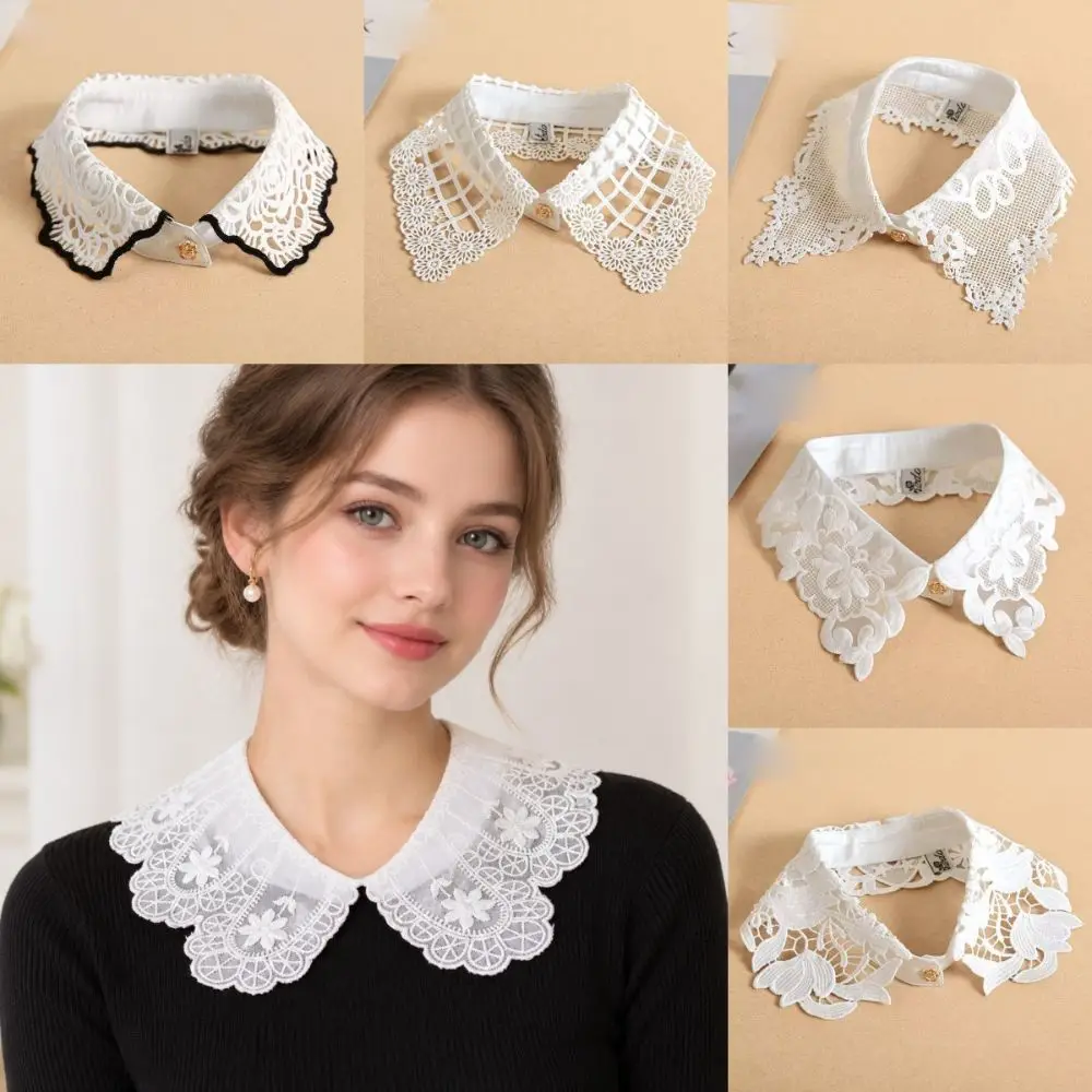 Elegant White Detachable Fake Collar Hollow Out Embroidered Lace Mesh Lace Collar Hollow Out Collar Women