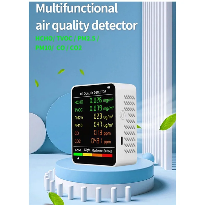 ABCA-2X 6 في 1 متعدد الوظائف جهاز اختبار جودة الهواء شاشة الكريستال السائل المنزل داخلي مكتب الحائط جهاز اختبار جودة الهواء