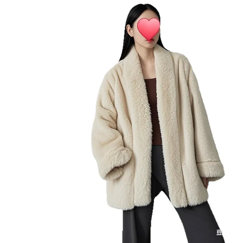 Women's Models Autumn Winter Tops Coat Faux Fur Mid-length Eco-friendly Thickened Warm Personalized Retro Simple Loose Leisure