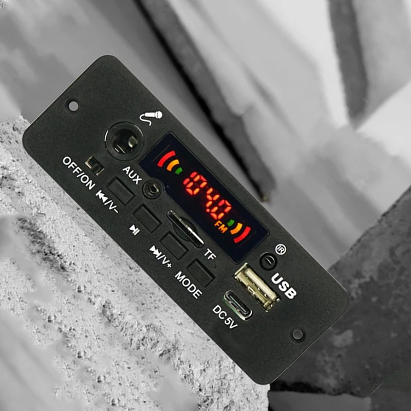 Audio Bluetooth 5.0 Power Amplifier Decoding Board 5W×2 Microphone Function MP3 Decoding Board Car Borne Decoding Board