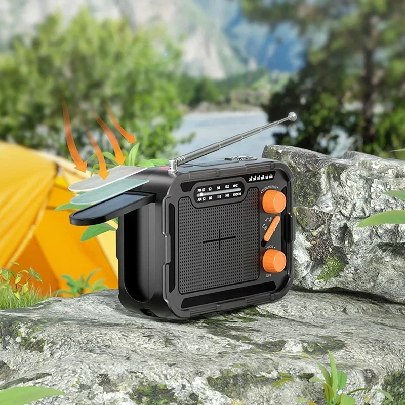 Multifunctional Solar Charging Mobile Power Supply Disaster Prevention Emergency Hand Crank Generator Radio Camping Flashlight