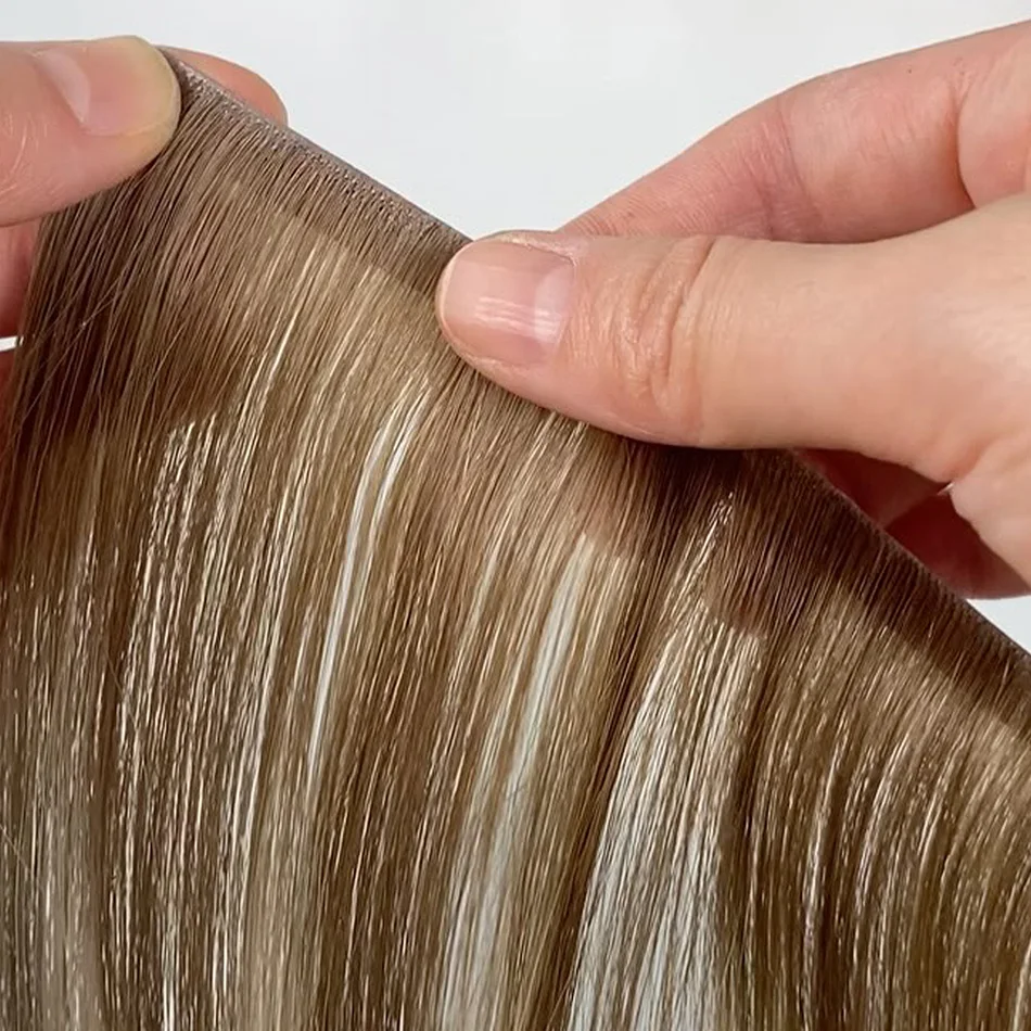 شريط طويل عبقري غير مرئي في وصلات الشعر لحمة مزدوجة قطعة واحدة شريط في شعر بشري حقيقي تسليط الضوء على شعر أشقر طويل لحمة واسعة #2