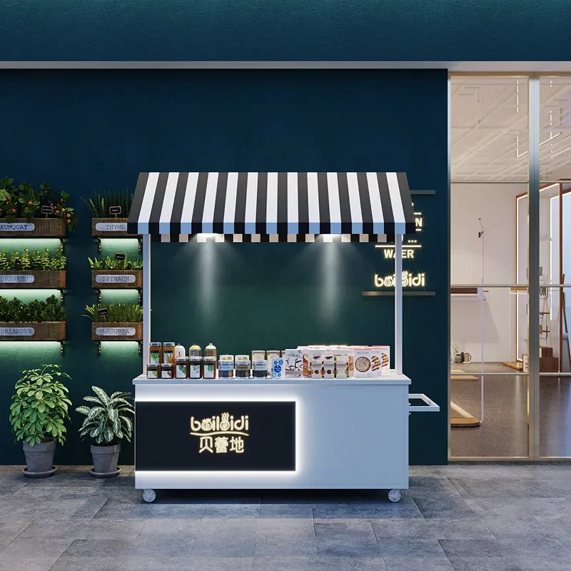 LM, night market stall mobile snack cart, wrought iron flower cart,  supermarket promotion