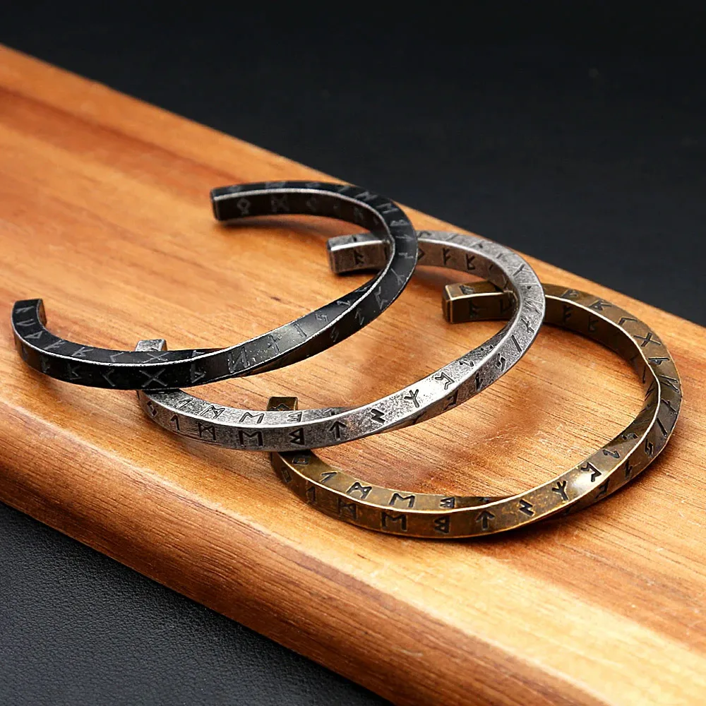Viking Runes Moebius Opening Bracelet Stainless Steel Nordic Pagan Amulet Magic Art Fashion Jewelry Suitable For Men And Women
