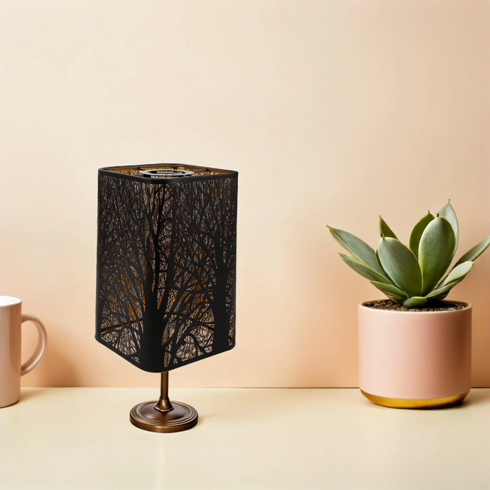 

Lamp Shade Rectangular Hollow Tree Pattern For Bedroom Table Floor Lamp Replacement Decorative Lighting Accessory