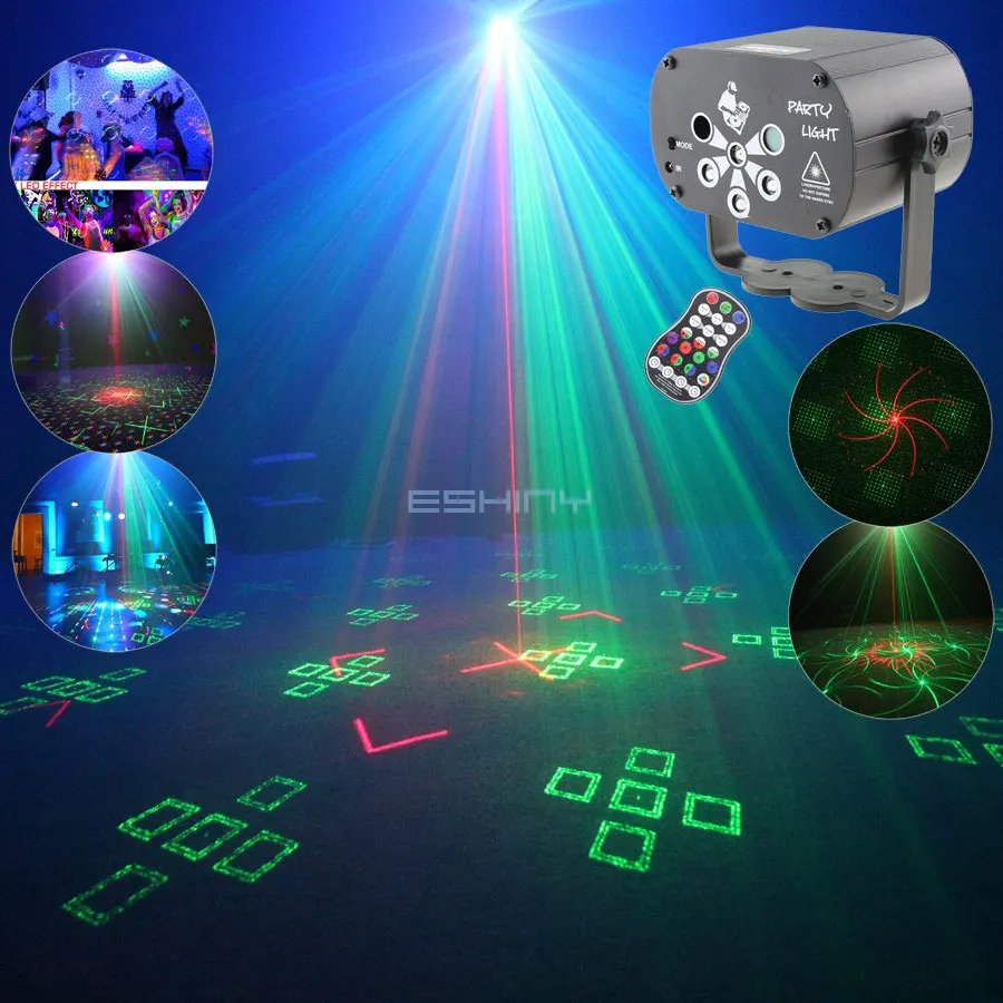 

6 Lens DJ RGB Party UV LED Disco Light R&G Laser Projector 60 Patterns Dance Birthday Christmas Home Stage Effect Mini Lamp R8B