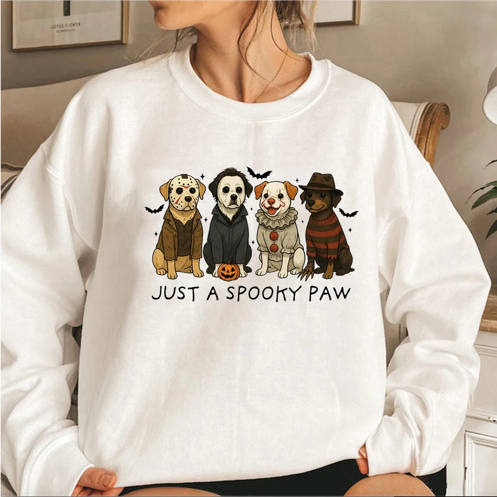 Just A Spooky Paw Sweatshirt Fun Halloween Dog Graphic Hoodies Unisex Long Sleeve Sweatshirts Halloween Horror Dog Hoodie Tops