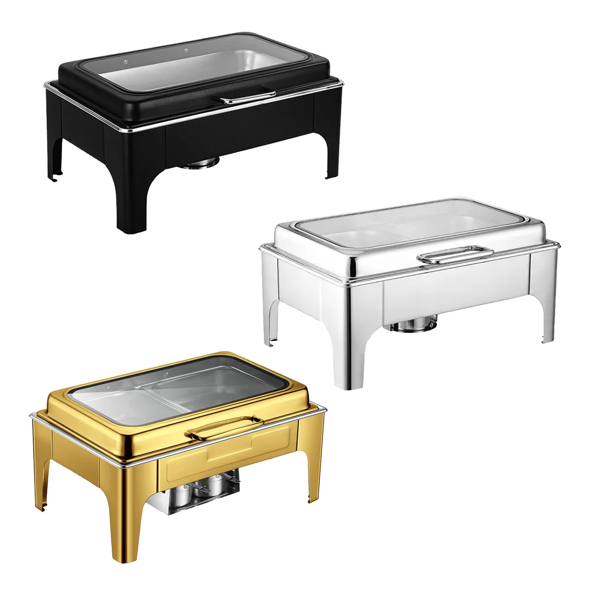 

Premium Gold and Silver Stainless Steel 9L Hot Pot Buffet with Glass Cover for Catering Events Banquet Buffet
